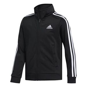 adidas boys' zip front iconic tricot jacket, black adi, medium