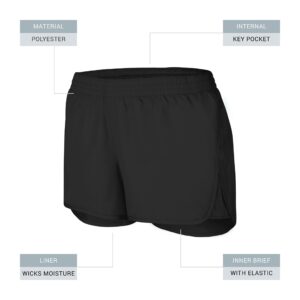 Augusta Sportswear Girls' Athletic Shorts - Moisture-Wicking Performance, Low Rise Fit, Inner Brief, Key Pocket - Ideal for Teen Girls' Workout & Activewear, Black, Medium