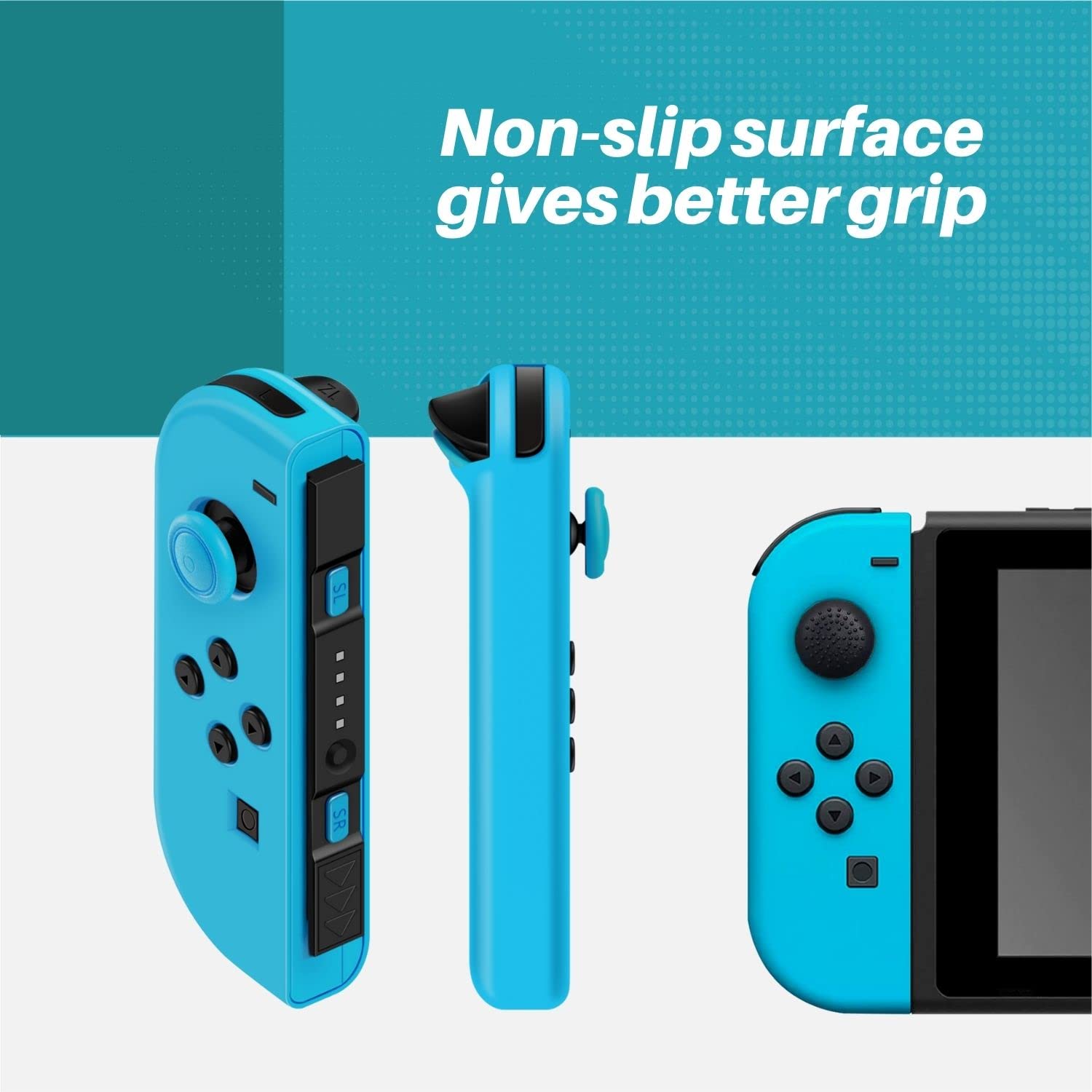 TNP Joycon Case for Nintendo Switch - Silicone Joy Con Case for Nintendo Switch & Switch OLED - Protective Switch Controller Case Cover with Thumb Grip Caps for Nintendo Switch Joycon (Neon Blue+Red)