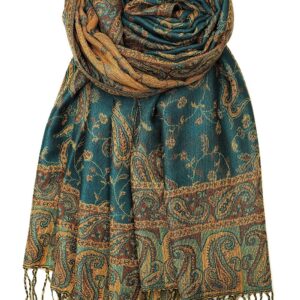 Achillea Soft Silky Reversible Paisley Pashmina Shawl Wrap Scarf w/Fringes (Dark Seagreen)