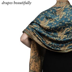 Achillea Soft Silky Reversible Paisley Pashmina Shawl Wrap Scarf w/Fringes (Dark Seagreen)