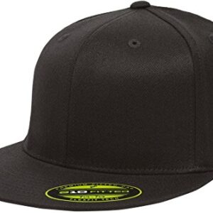 Flexfit Original Blank Flatbill Premium Fitted 210 Hat Cap Flex Fit Flat Bill Large/Xlarge - Black