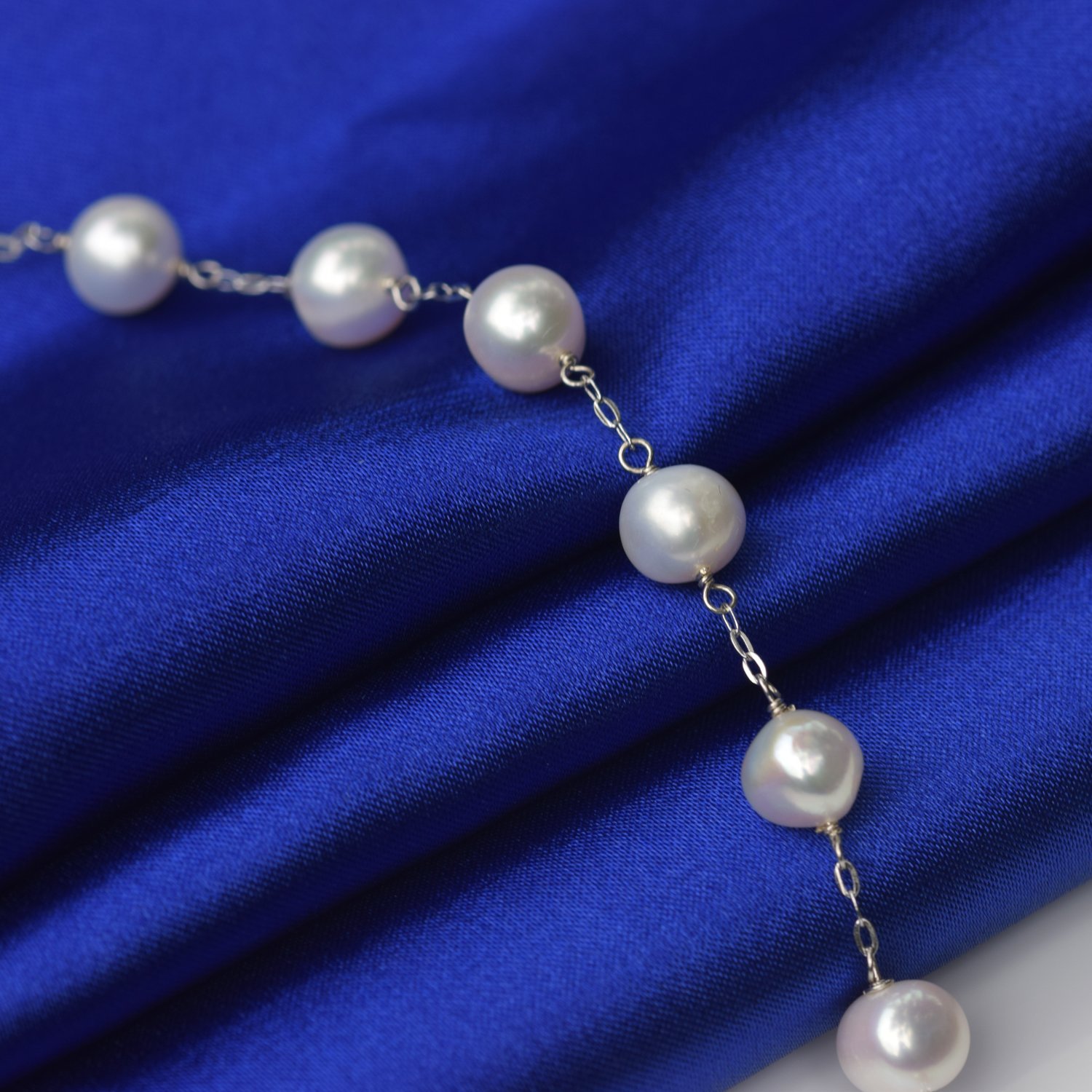 JFUME Pearl Bracelets for Women 925 Sterling Silver Rhodium Plated 8-9mm White Cultured Freshwater Pearl Bracelet 7.5inches Adjustable