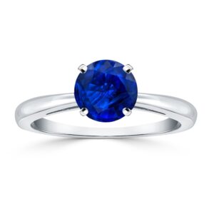 Diamond Wish 18K White Gold Round-Cut Blue Sapphire Gemstone Solitaire Engagement Ring 4Prong (1 cttw) Size 7.5