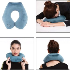 Keemall Inflatable Travel Neck Pillow for Airplane Train Car Washable Pillowcase U Shaped Office Napping Pillow