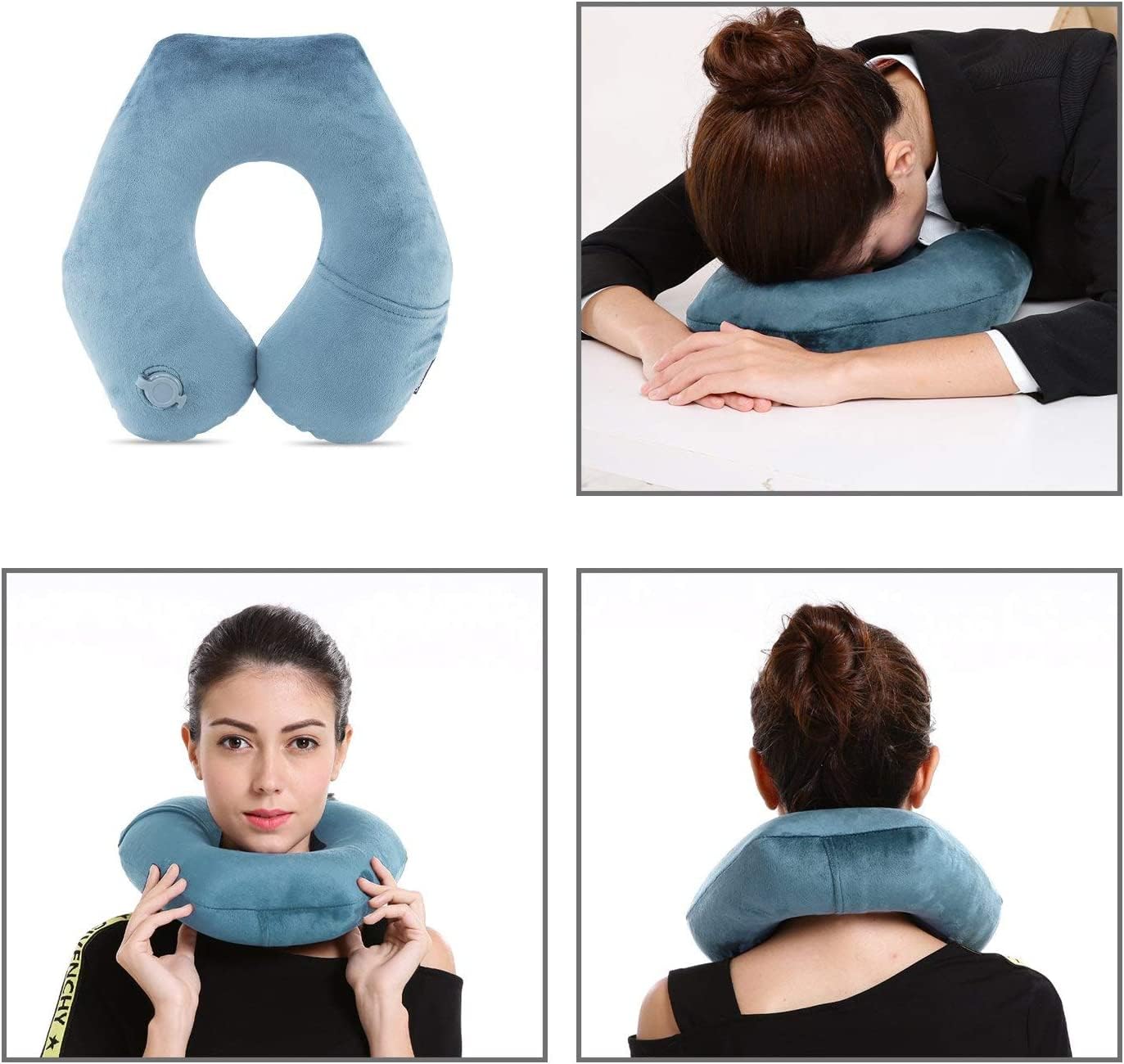 Keemall Inflatable Travel Neck Pillow for Airplane Train Car Washable Pillowcase U Shaped Office Napping Pillow