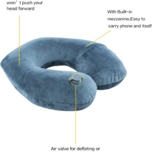 Keemall Inflatable Travel Neck Pillow for Airplane Train Car Washable Pillowcase U Shaped Office Napping Pillow