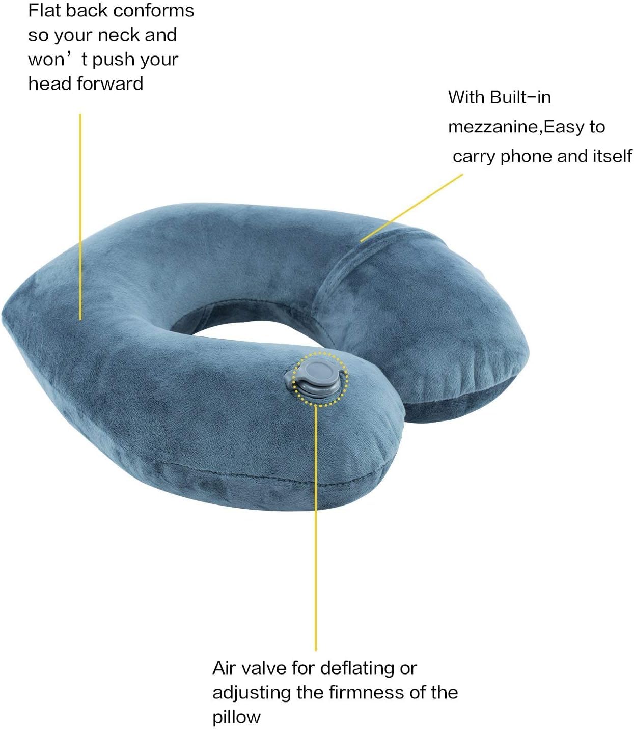 Keemall Inflatable Travel Neck Pillow for Airplane Train Car Washable Pillowcase U Shaped Office Napping Pillow