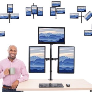 Stand Steady Triple Monitor Desk Stand with Clamp-On Base, for Home or Office Use, Height Adjustable Computer Monitor Stand with Full Articulation VESA Mounts, Fits Most LCD/LED Monitors 13-32 Inches