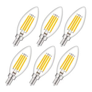 crlight 3000k dimmable led candelabra bulb 4w soft white, 40w equivalent 400lm e12 led chandelier bulbs, b11 clear glass candle torpedo shape, 6 pack