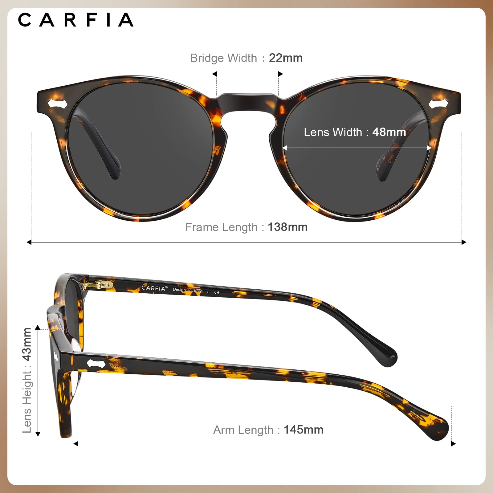 CARFIA Vintage Round Acetate Polarized Sunglasses for Women UV Protection CA5288