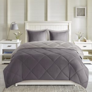 Madison Park Larkspur All Season Reversible Two Sides Down Alternative Set 3M Stain Release Comforters, King, Charcoal/Grey