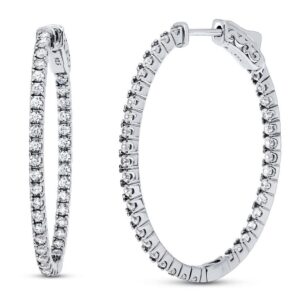 BERRICLE Sterling Silver Cubic Zirconia CZ Medium Fashion Inside-Out Hoop Earrings for Women, Rhodium Plated 1.4"