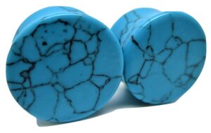 pierced republic turquoise stone ear plugs - double flared gauges - 7 sizes - pair (0 gauge (8mm))