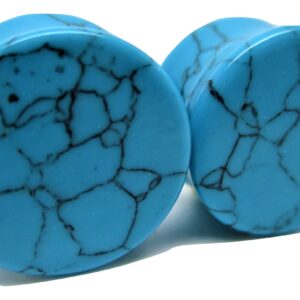 Pierced Republic Turquoise Stone Ear Plugs - Double Flared Gauges - 7 Sizes - Pair (0 Gauge (8mm))