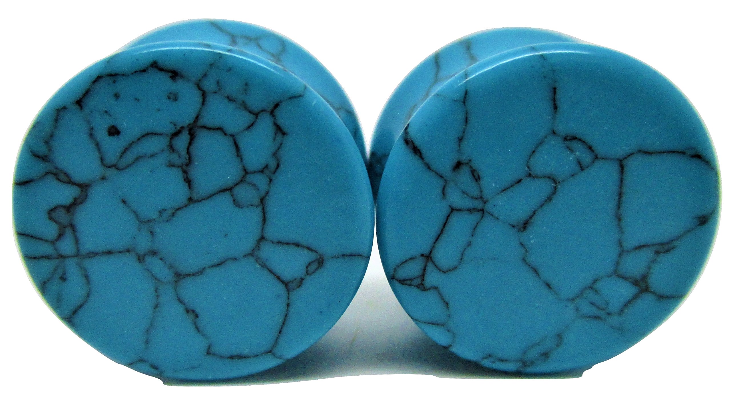 Pierced Republic Turquoise Stone Ear Plugs - Double Flared Gauges - 7 Sizes - Pair (0 Gauge (8mm))