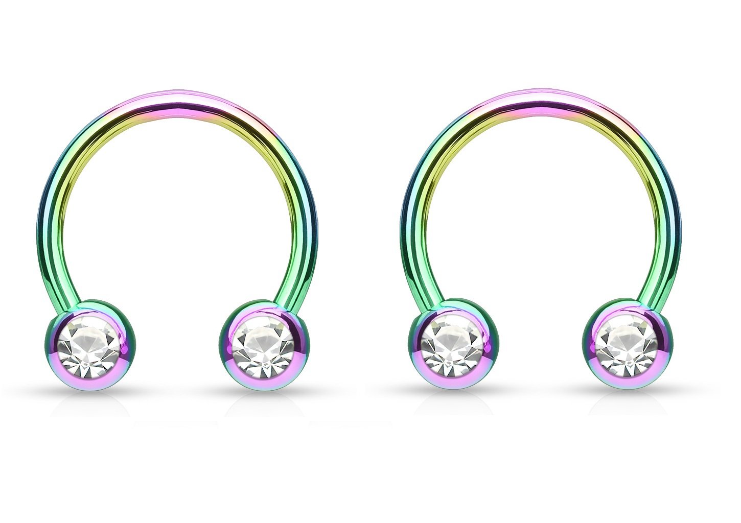 Pierced Owl 14-16GA Jewel Set IP Plated Stainless Steel Nipple Septum Cartilage Helix Circular Horseshoe Barbells, Sold as a Pair (Rainbow, 14GA (1.6mm))