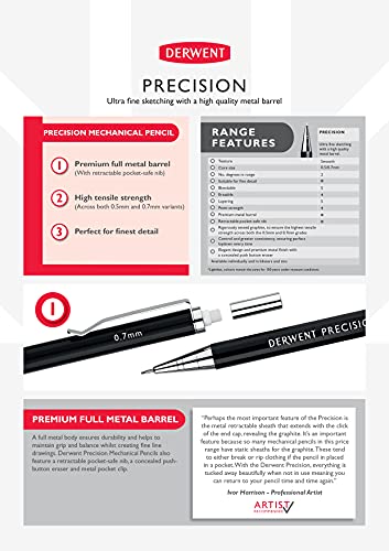 Derwent Mechanical Pencils 0.5, Metal Barrel, Precision, HB (2302428)