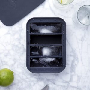 W&P Peak Silicone Collins Ice Tray w/ Protective Lid | Charcoal | Easy to Remove Ice Cubes | Food Grade Premium Silicone | Dishwasher Safe, BPA Free