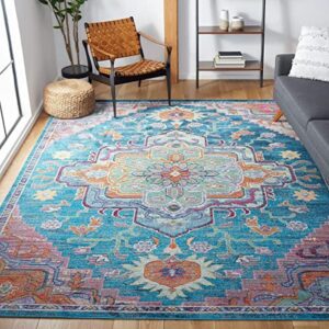 SAFAVIEH Crystal Collection Area Rug - 5' x 8', Teal & Rose, Medallion Distressed Design, Non-Shedding & Easy Care, Ideal for High Traffic Areas in Living Room, Bedroom (CRS501T)