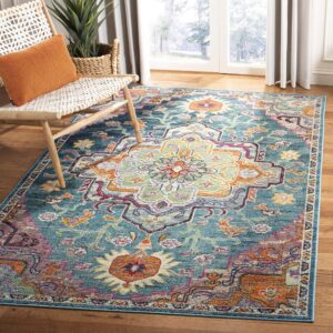 SAFAVIEH Crystal Collection Area Rug - 5' x 8', Teal & Rose, Medallion Distressed Design, Non-Shedding & Easy Care, Ideal for High Traffic Areas in Living Room, Bedroom (CRS501T)