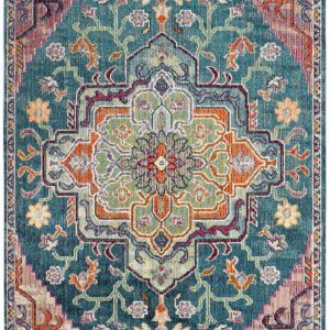 SAFAVIEH Crystal Collection Area Rug - 5' x 8', Teal & Rose, Medallion Distressed Design, Non-Shedding & Easy Care, Ideal for High Traffic Areas in Living Room, Bedroom (CRS501T)