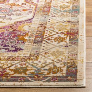 SAFAVIEH Baldwin Collection Area Rug - 8' x 10', Ivory & Fuchsia, Vintage Boho Chic Distressed Design, Non-Shedding & Easy Care, Ideal for High Traffic Areas in Living Room, Bedroom (BDN189A)