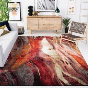 safavieh glacier collection area rug - 9' x 12', red & multi, modern abstract design, non-shedding & easy care, ideal for high traffic areas in living room, bedroom (gla126a)