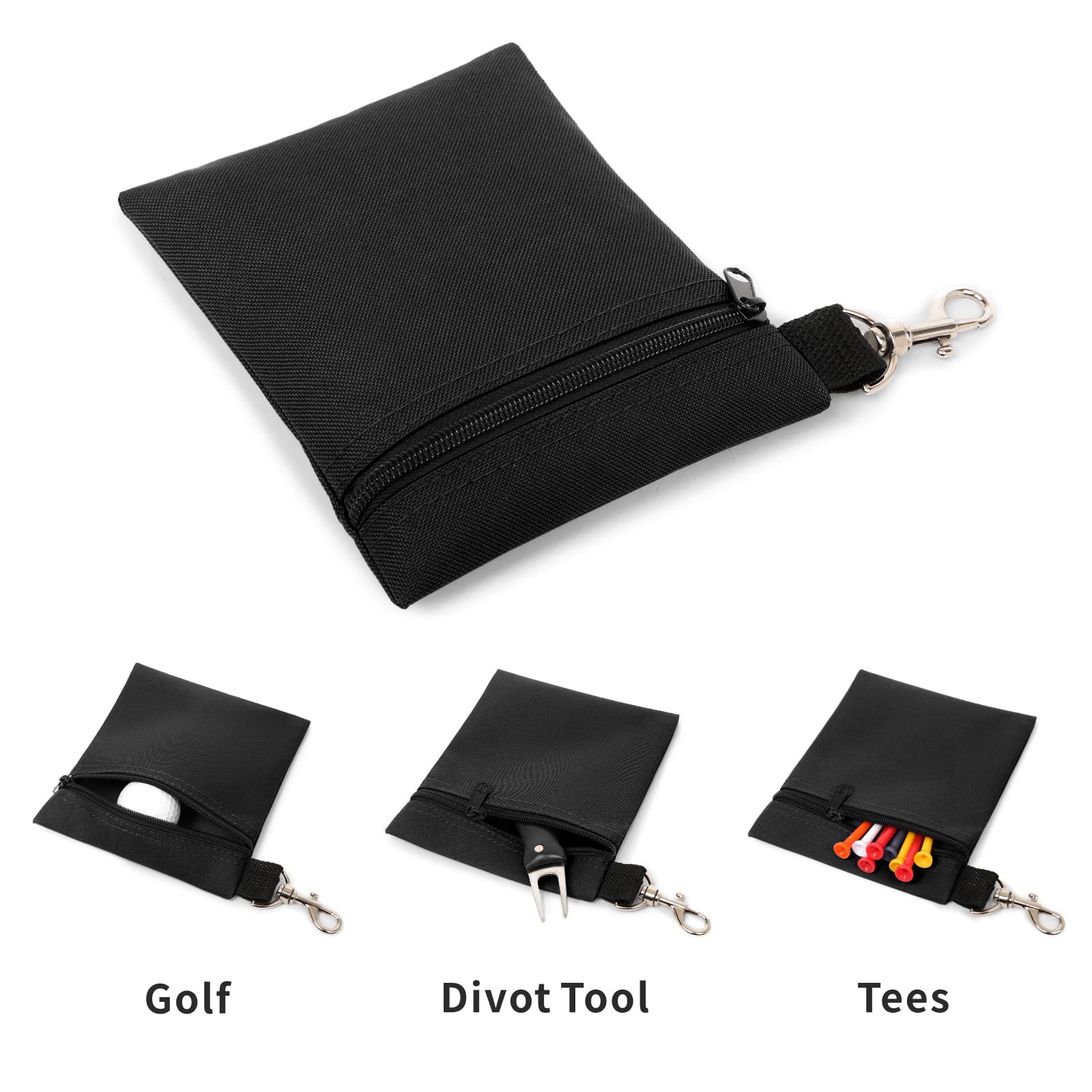 BuyAgain Golf Tee Pouch, 5.62 X 6.87 Inch Professional Zipper Golf Tee/Ball Pouch Bag with Metal Lobster Claw Clip