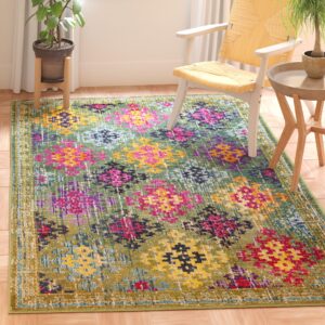 SAFAVIEH Monaco Collection Area Rug - 8' x 10', Green & Multi, Boho Diamond Trellis Design, Non-Shedding & Easy Care, Ideal for High Traffic Areas in Living Room, Bedroom (MNC244G)