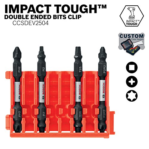 BOSCH CCSDEV2504 4-Piece Assorted Set 2-1/2 In. Impact Tough Phillips, Square, and Torx Double-Ended Bits with Clip for Custom Case System