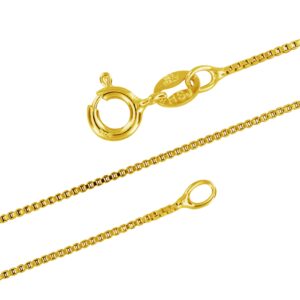 14kt Yellow Gold Plated Sterling Silver 1mm Box Chain Necklace Solid Italian Nickel-Free, 18 Inch