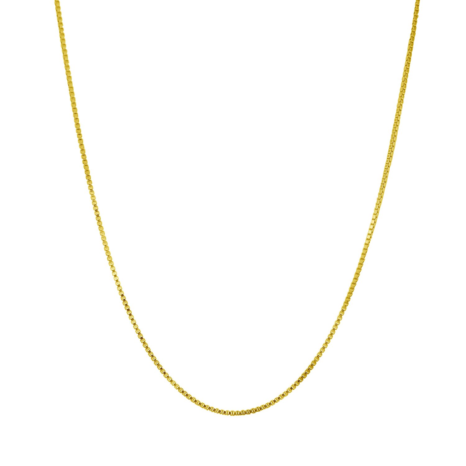 14kt Yellow Gold Plated Sterling Silver 1mm Box Chain Necklace Solid Italian Nickel-Free, 18 Inch