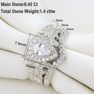 Newshe Wedding Rings for Women 5A Cz Engagement Band 925 Sterling Silver 1.5CT Pear Bridal Sets Size 7