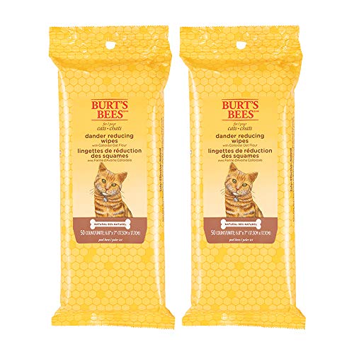 Burt's Bees for Cats Natural Dander Reducing Wipes | Kitten and Cat Wipes for Grooming | Cruelty Free, Sulfate & Paraben Free, pH Balanced for Cats - Made in USA - 2 Pack