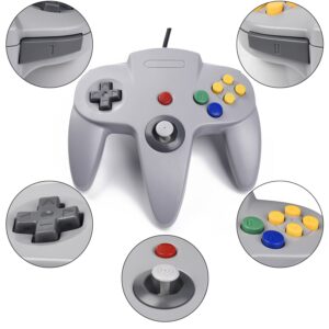 KIWITATA 2 Pack Classic N64 USB Controller, Retro N64 USB Wired Game Pad Joystick Controller for Windows PC/Mac Laptop Computer RetroPie Gray