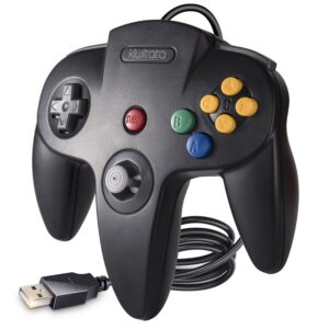 kiwitata classic n64 controller, remote n64 wired usb retro joystick game pad n64 emulator controller for windows xp 7 8 & mac raspberry pi 3 black