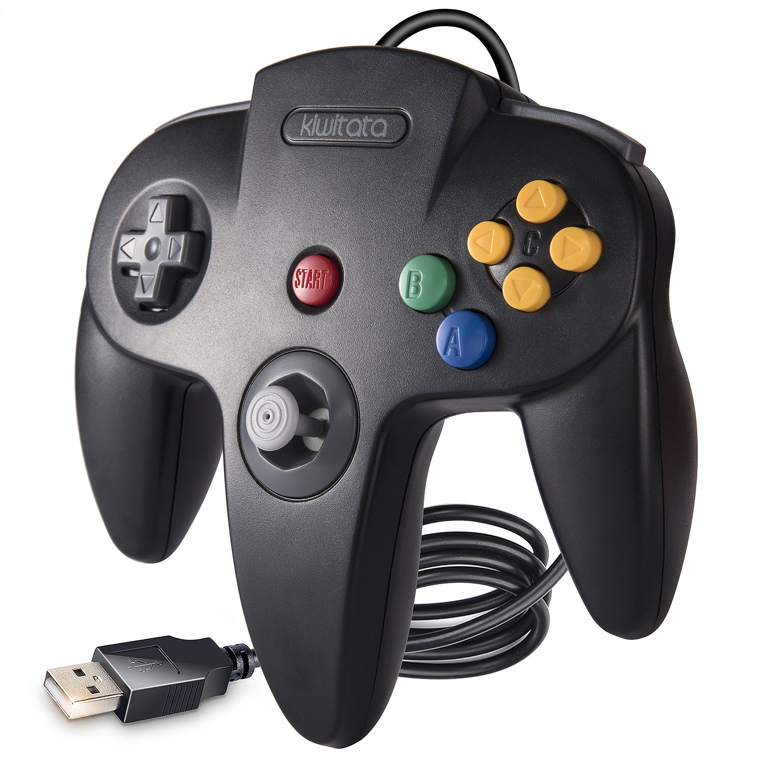 KIWITATA Classic N64 Controller, Remote N64 Wired USB Retro Joystick Game Pad N64 emulator Controller for Windows XP 7 8 & MAC Raspberry Pi 3 Black