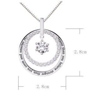 ALOV Jewelry Sterling Silver "You are braver than you believe stronger than you seem and smarter than you think" Cubic Zirconia Pendant Necklace