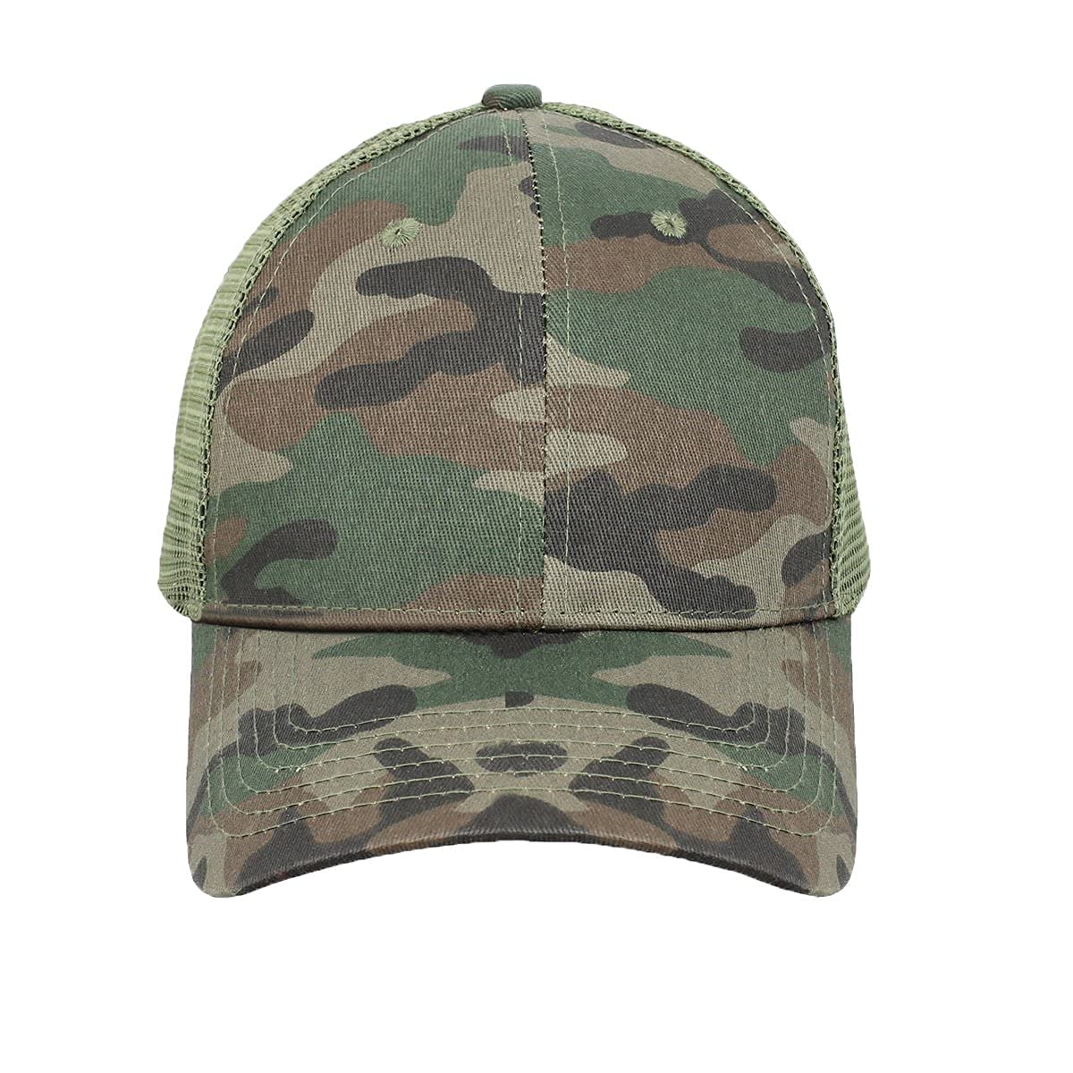 Low Profile Baseball Cap Ventilated Snapback Mesh Unisex Sun hat Plain Camo Adjustable Quick-Drying Camouflage (Camouflage + Light Green Grid)