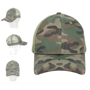 Low Profile Baseball Cap Ventilated Snapback Mesh Unisex Sun hat Plain Camo Adjustable Quick-Drying Camouflage (Camouflage + Light Green Grid)