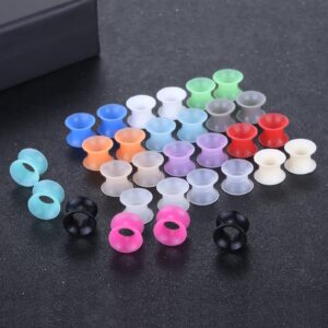 Xpircn Thin Silicone Ear Plugs Tunnels Flexible Ear Earlets Ear Gauges Expander Stretchers Double Flared Flesh Ear Piercing Jewelry 15pairs