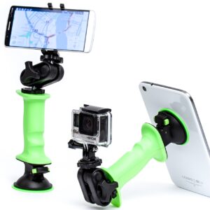 GERP Gear Action Kit - All-in-One Stand, Grip, and Mount Plus Accessories for Tablets, Phones, and Action Cameras - Black - Suction Mount, Swivel Mount, and Dual Tripod Mounts