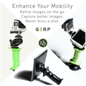 GERP Gear Action Kit - All-in-One Stand, Grip, and Mount Plus Accessories for Tablets, Phones, and Action Cameras - Black - Suction Mount, Swivel Mount, and Dual Tripod Mounts