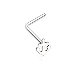 dainty anchor icon l-shaped 316l surgical steel nose stud ring (sold individually) (20 ga, 9/32", steel)