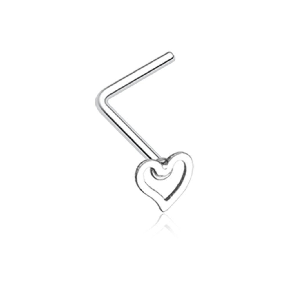 Freedom Fashion Dainty Heart Icon L-Shaped 316L Surgical Steel Nose Stud Ring (Sold Individually) (20 GA, 9/32", Steel)