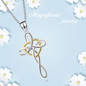 YFN Cross Necklace 925 Sterling Silver Celtic Knot Cross Infinity Heart Love Pendant Necklace 18" (God Heart Cross Necklace)