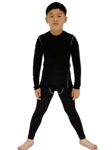 sanke boys soccer practice long sleeve shirt & pants 2pcs compression set, black, 10