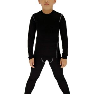 SANKE Boys Soccer Practice Long Sleeve Shirt & Pants 2PCS Compression Set, Black, 10