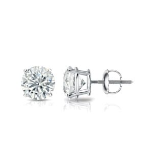 Diamond Wish - 1 Carat Diamond Simulated Cubic Zirconia Round Stud Earrings in 14k White Gold with Screw Back 4-Prong Basket cttw